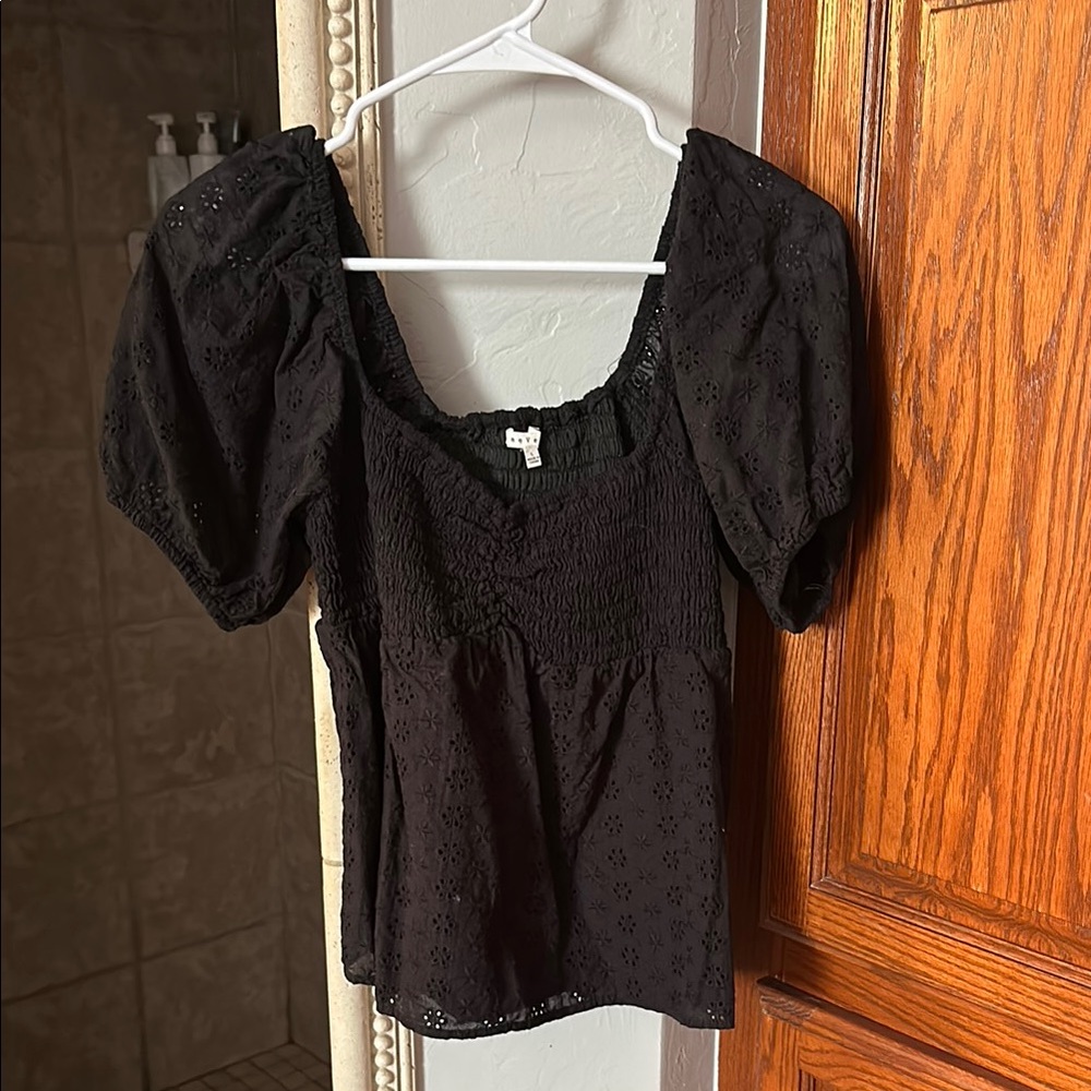 Black Eyelet Puff Sleeve Top